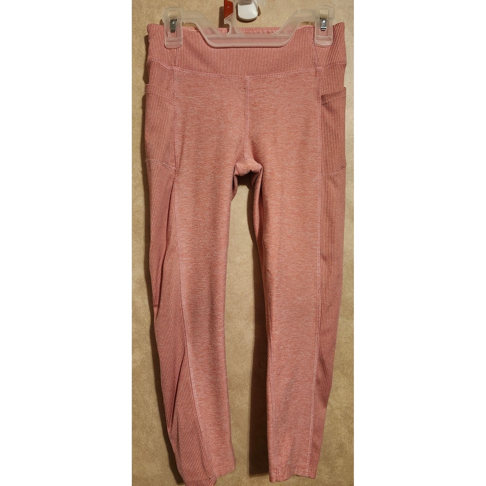 Freely Girls Pink Space Dye Ribbed Side Pocket Athletic Leggings Size Medium